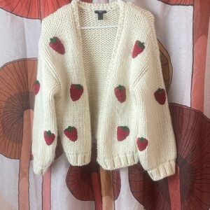 Forever 21 strawberries Patterned knit Sweater open cardigan